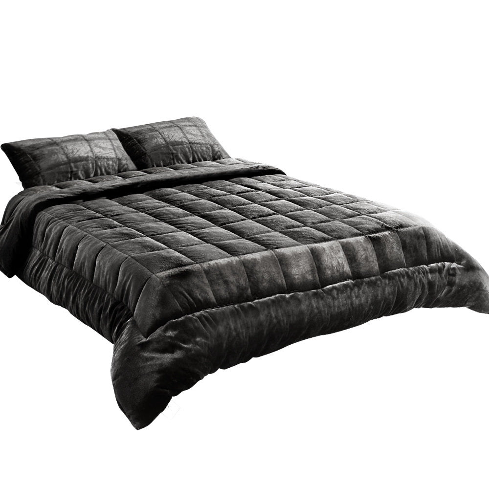 Giselle Bedding Faux Mink Quilt Charcoal Queen - NuSea
